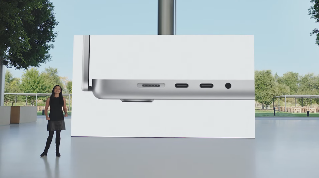 Novos MacBook Pro contam com porta MagSafe com carregamento veloz, mais portas USB-C, conector para fones, HDMI e leitor de cartões SD (Imagem: Reprodução/Apple)