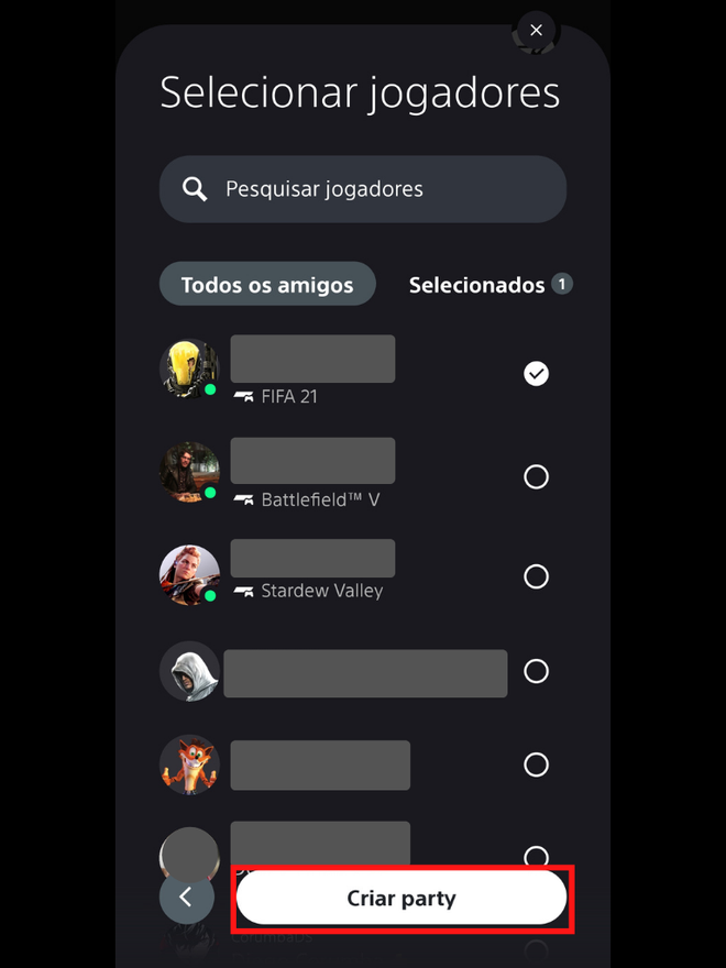 Convide os contatos adicionados na PlayStation Network (Imagem: Captura de tela/Guilherme Sommadossi)