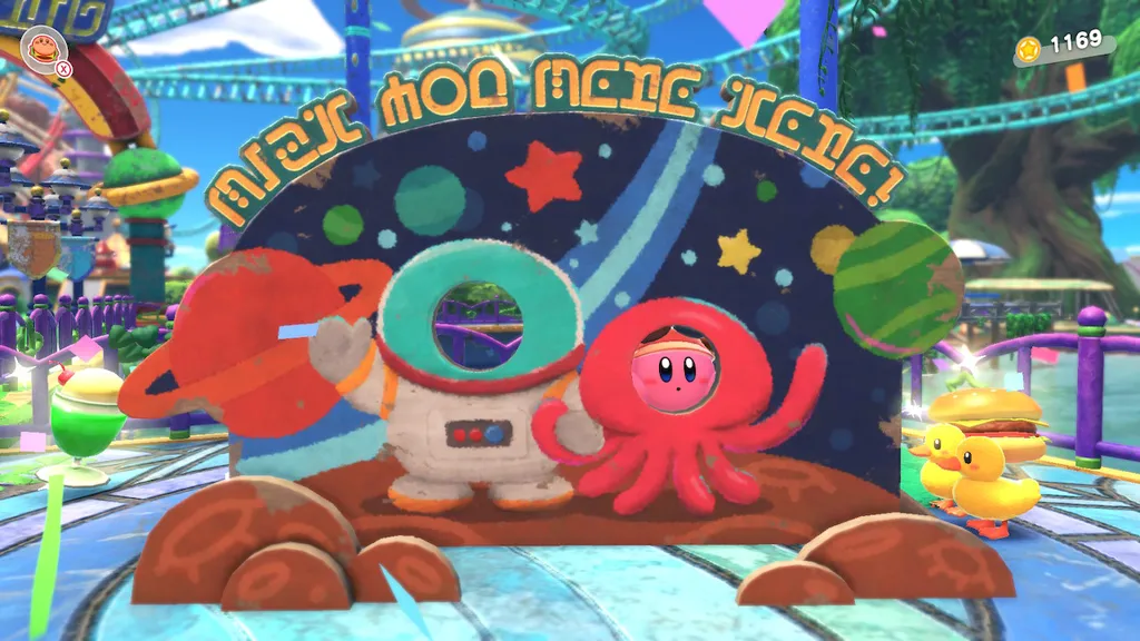 Cenários de Kirby estão recheados de detalhes que compõe fases completas e missões engraçadas (Imagem: Captura de Tela/Lucas Arraz/Canaltech)