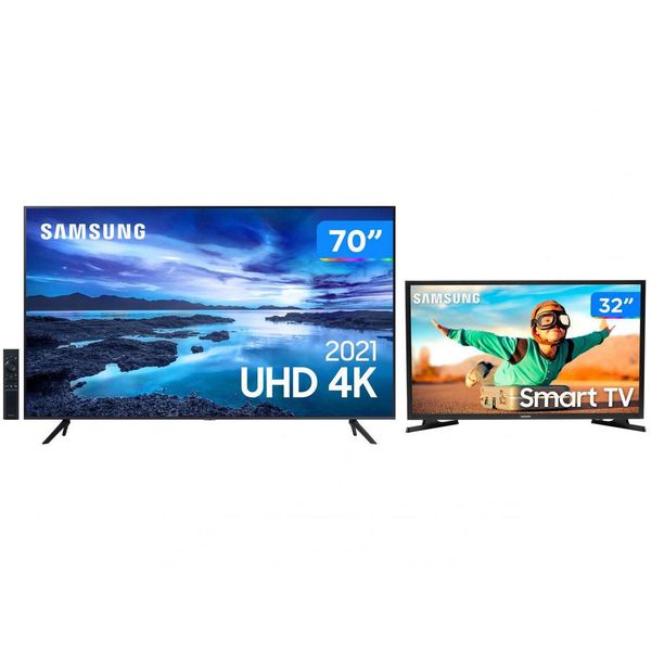 Smart TV 70” Crystal 4K Samsung 70AU7700 Wi-Fi - Bluetooth HDR + Smart TV HD LED 32”