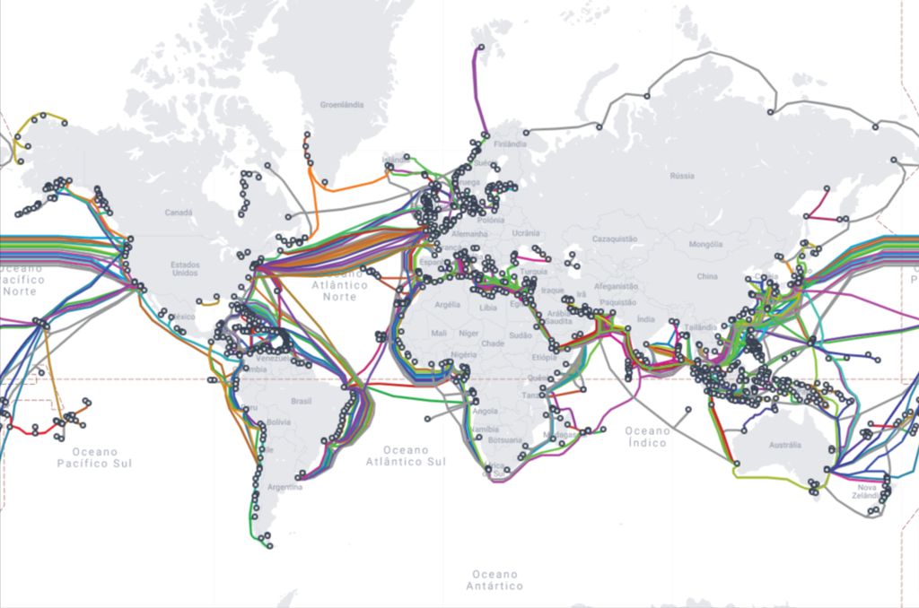 Cabos submarinos estão espalhados pelo planeta todo (Imagem: Captura de tela/Submarine Cable Map)