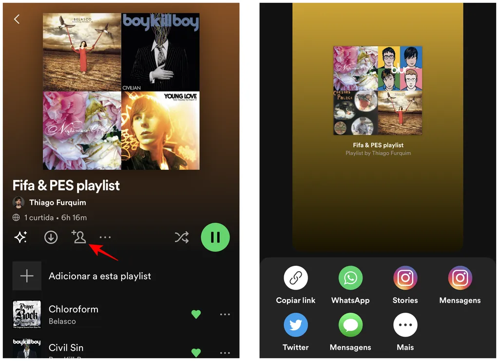 Compartilhe sua playlist no Spotify para adicionar colaboradores (Imagem: Captura de tela/Thiago Furquim/Canaltech)