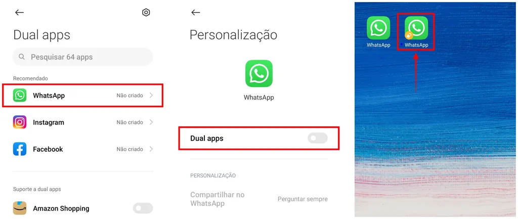 Xiaomi também possui recurso nativo para clonar o WhatsApp e outros aplicativos (Captura de tela: Rodrigo Folter)
