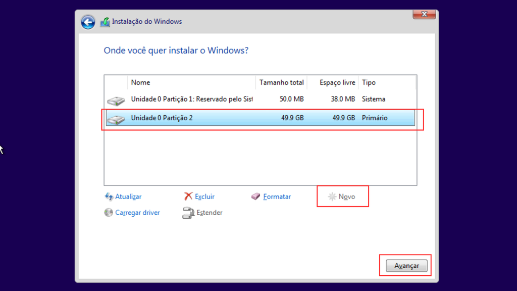 Crie a partição para o Windows 10 (Imagem: Captura de tela/Bruno De Blasi/Canaltech)