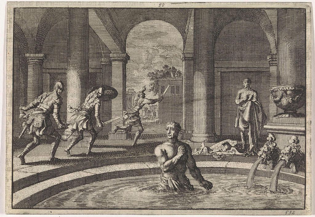 As casas de banho da Roma antiga serviam para higiene, mas não como você pensa — o corpo era besuntado com óleo e raspado com ferramentas (Imagem: Jan Luyken/Domínio Público)