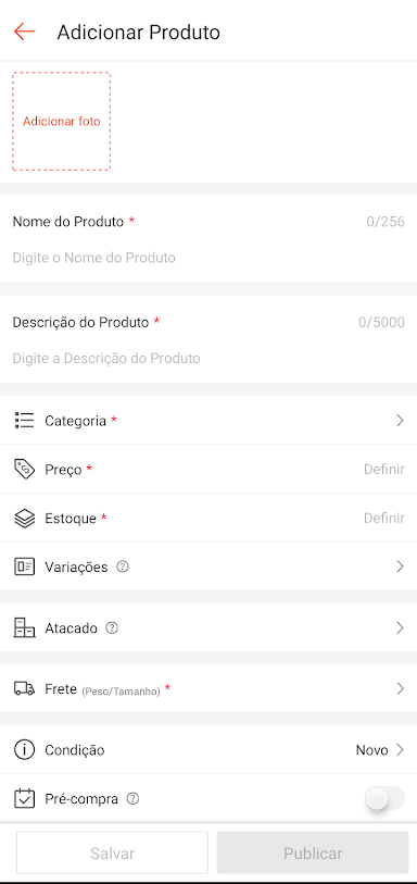 Insira um produto na plataforma (Imagem: André Magalhães/Captura de tela)