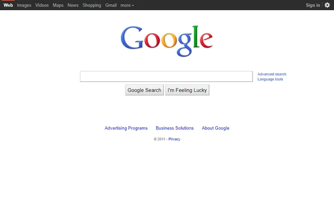 O menu superior do Google ganhou destaque em 2011 (Imagem: Reprodução/Web Design Museum)