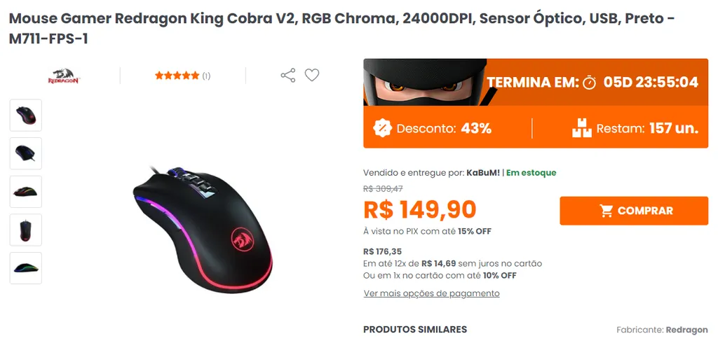 Mouse Gamer Redragon King Cobra Chroma RGB KaBuM