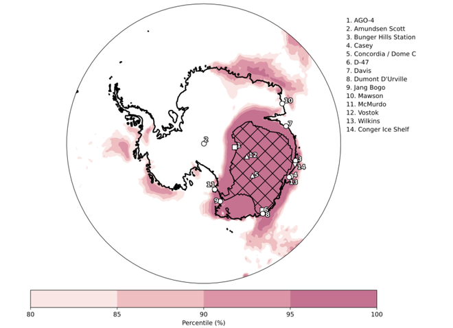 Pior onda de calor da história foi registrada na Antártida (Imagem: Wille et al., 2024/Journal of Climate)