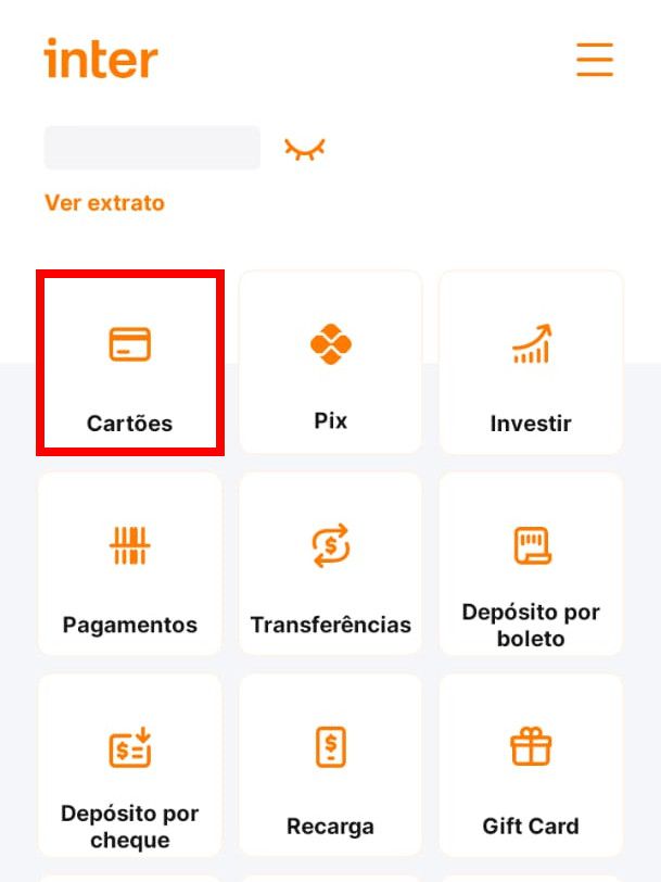 Abra o app do Banco Inter e toque sobre o item "Cartões" (Captura de tela: Matheus Bigogno)