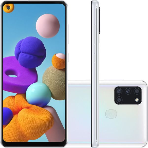 Smartphone Samsung Galaxy A21s 64GB Branco 4G - 3GB RAM 6,5” Câm. Quádrupla + Selfie 13MP [À VISTA]