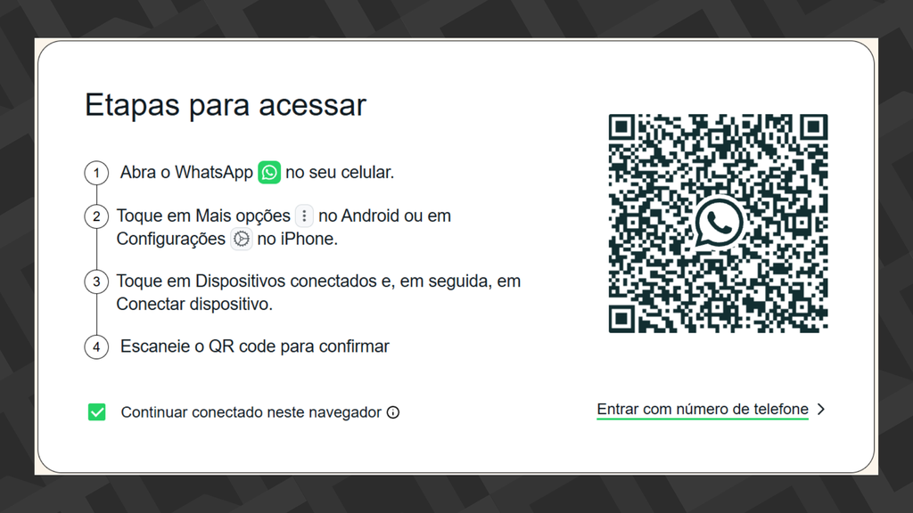Tela de QR Code para acessar WhatsApp Web
