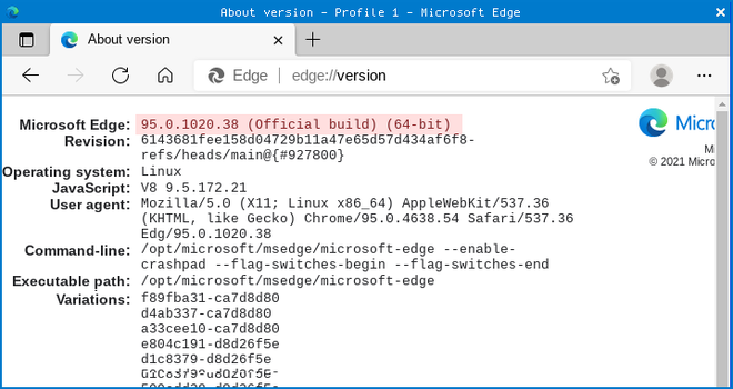 O Edge 95 estável já está no Linux de forma oficial (Imagem: Reprodução/Sophos)