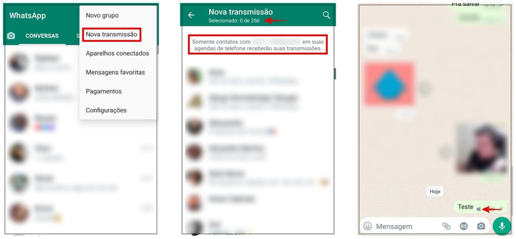 O WhatsApp tem limite de contatos quando o assunto é criar listas de transmissão ou grupos (Captura de tela: Rodrigo Folter)