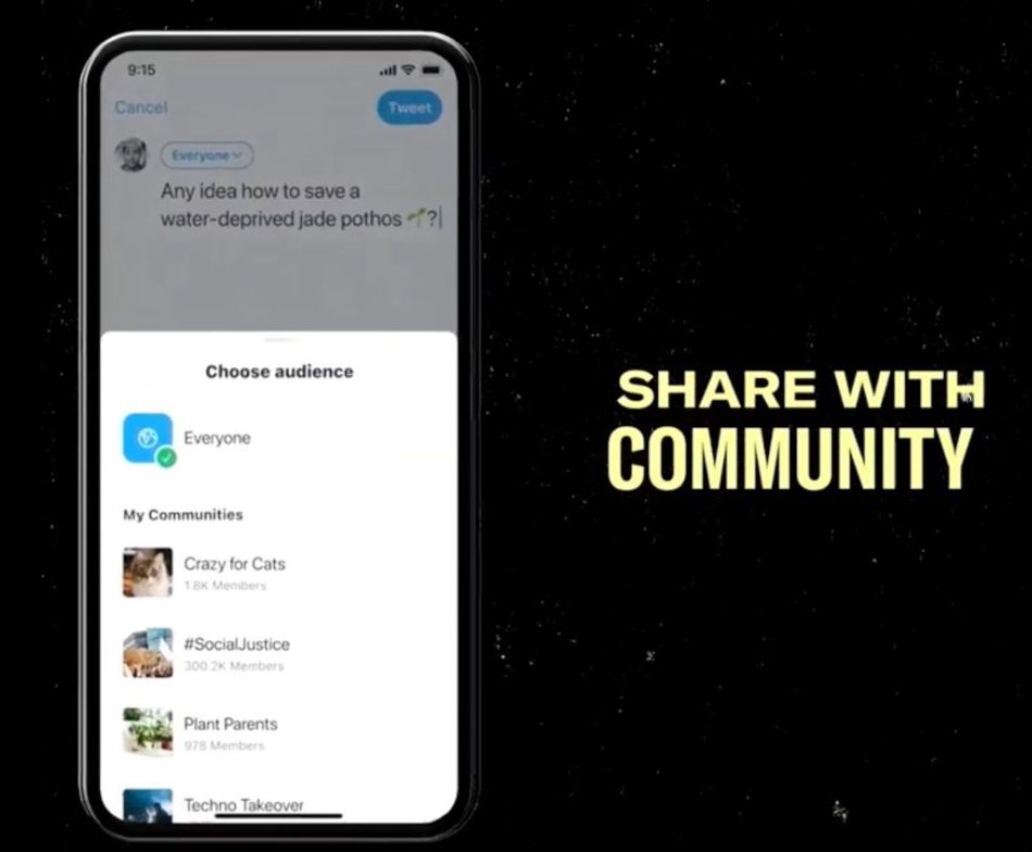 O recurso de compartilhar com a Comunidade vai permitir escolher uma audiência específica antes de tuitar (Imagem: Jane Machun Wong/Twitter)