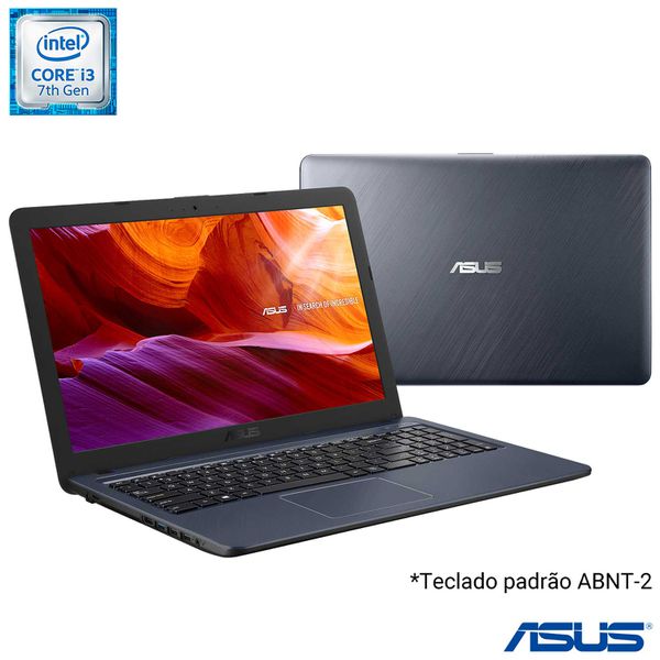 Notebook Asus VivoBook, Intel Core i3 7020U, 4GB, 256GB SSD, Tela 15,6", Windows 10, Cinza Escuro - X543UA-DM3459T