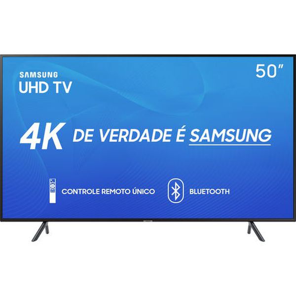 Smart TV LED 50" Samsung 50RU7100 Ultra HD 4K com Conversor Digital 3 HDMI 2 USB Wi-Fi Visual Livre de Cabos Controle Remoto Único e Bluetooth
