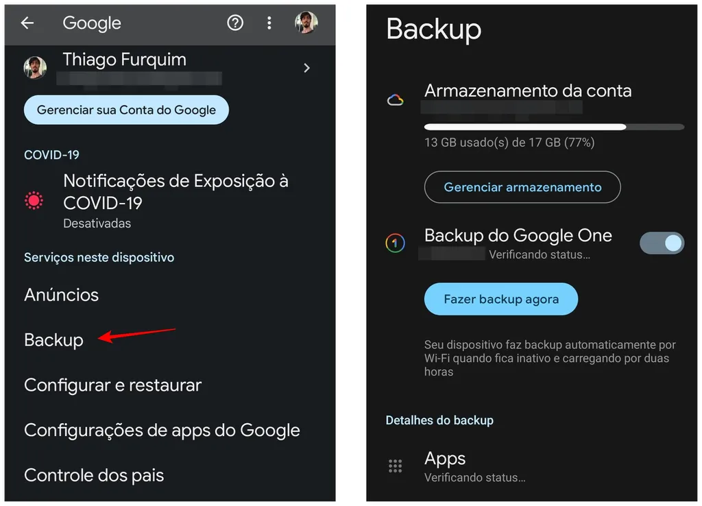 Faça o backup dos seus dados pessoais e de aplicativos no Android (Captura de tela: Thiago Furquim/Canaltech)