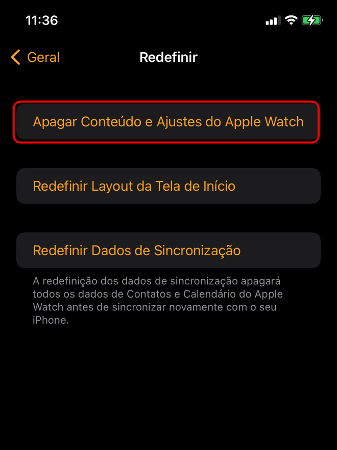 Apague todo conteúdo e ajustes do Apple Watch - Captura de tela: Thiago Furquim (Canaltech)