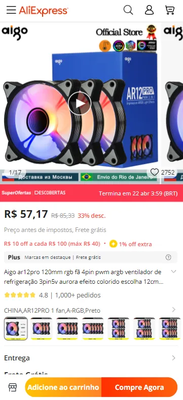 Cooler Aigo AR12 Pro 120mm RGB [INTERNACIONAL] - Canaltech Ofertas
