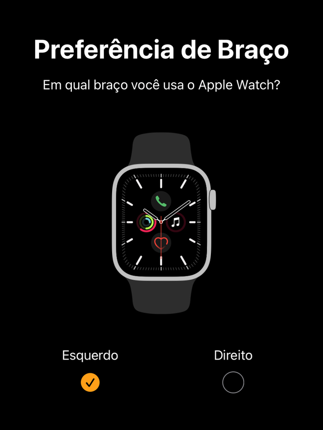 Você escolhe o braço do relógio assim que pareia com o iPhone (Imagem: Felipe Junqueira/Captura de tela)