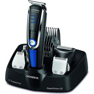 PARCELADO | Aparador de Pelos Super Groom 10, Mondial, Preto/Azul, 6W, Bivolt - BG-03