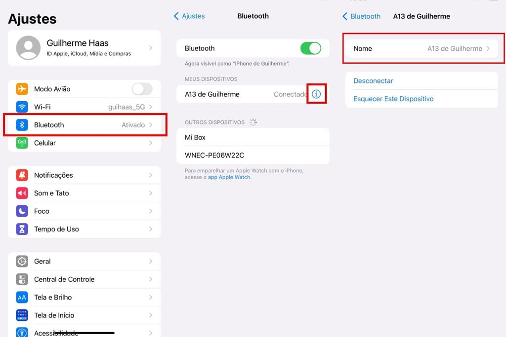 Modifique o nome do acessório Bluetooth conectado ao iPhone (Imagem: Captura de tela/Guilherme Haas/Canaltech)