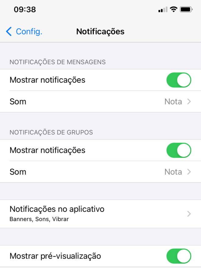 Acesse as configurações de notificação pelo WhatsApp - Captura de tela: Thiago Furquim (Canaltech)