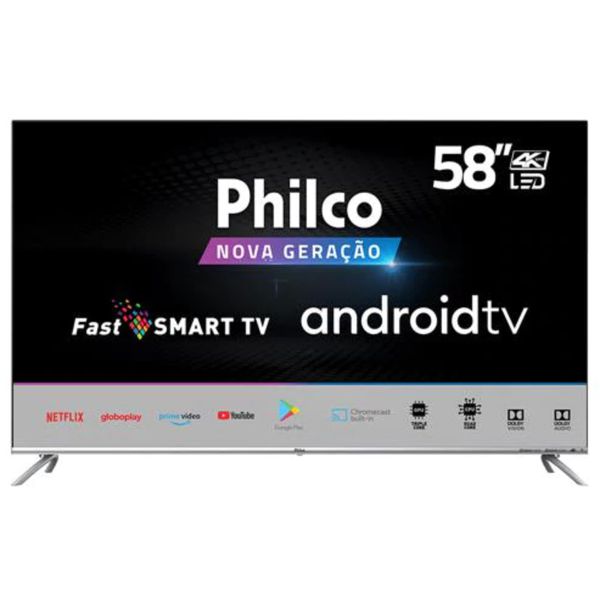 Smart TV LED 58" UHD 4K Philco PTV58G71AGBLS Inteligência Artificial Google Assistente, Chromecast Built-In, Dolby Audio, HDR e Processador Quad-Core