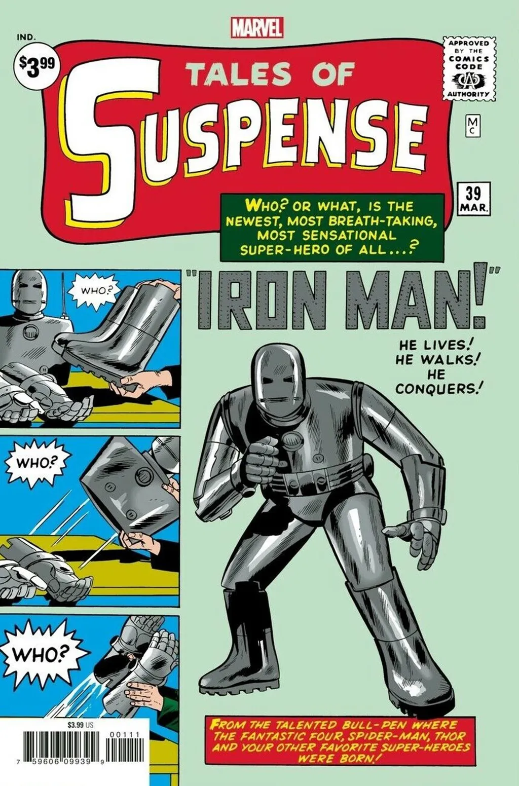 A primeira armadura do Homem de Ferro, a Mark 0, na sua estreia em Tales of Suspense, de 1963 (Imagem: Reprodução/Marvel Comics)