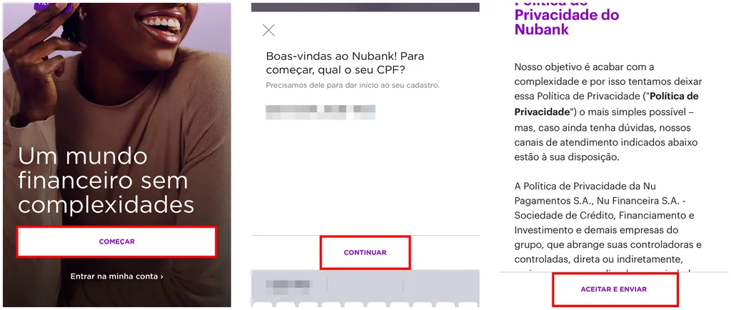 Peça seu cartão de crédito Nubank pelo aplicativo para celular (Captura de tela: Caio Carvalho)