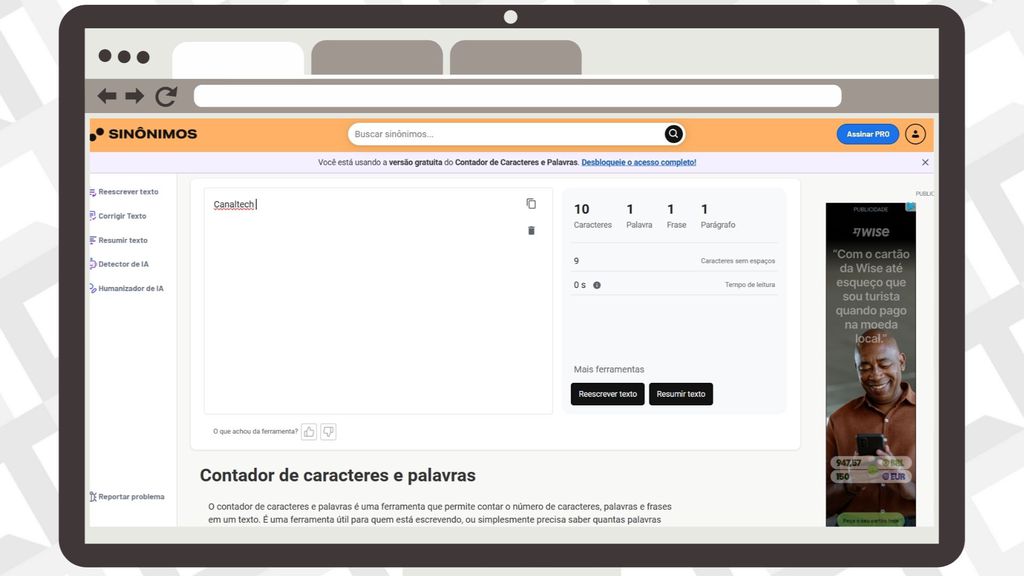 Captura de tela site sinonimos na função contar caracteres Captura de tela site sinonimos na função contar caracteres