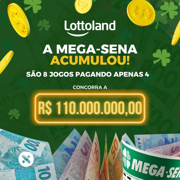 Resultado Mega-Sena: R$ 110 MILHÕES acumulados 🤑 Aposte em 8 jogos pagando apenas 4 com a Lottoland, válido somente para novos jogadores - Próximo sorteio HOJE 29/06