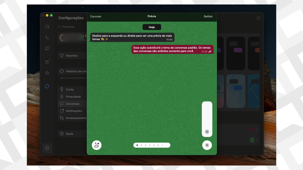 WhatsApp para Mac ganha novas opções de cores em atualização recente (Imagem: Captura de tela/Bruno De Blasi/Canaltech)