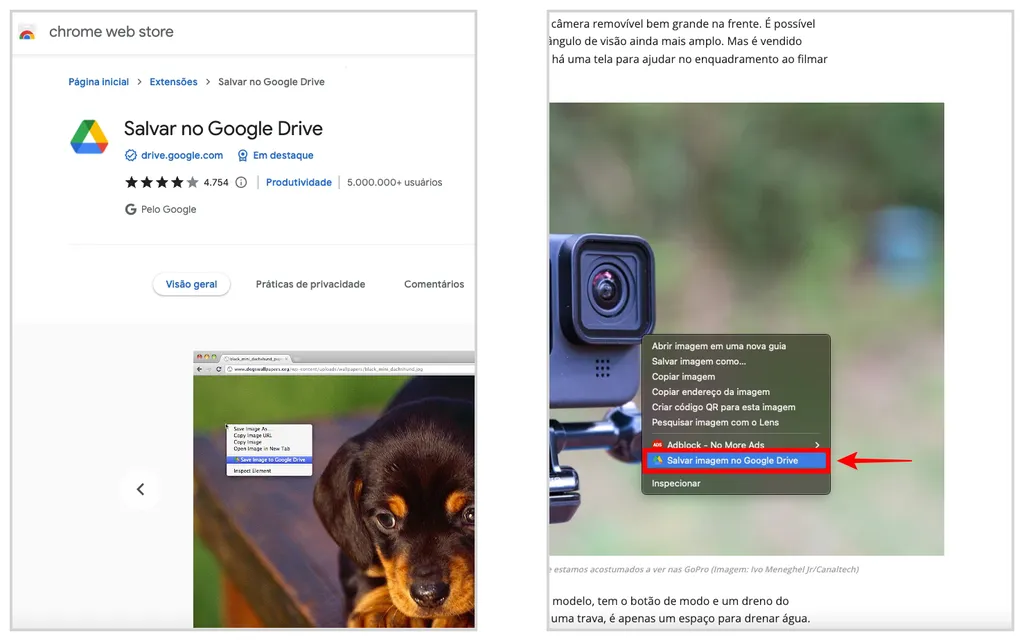 Extensão para Chrome ajuda a salvar arquivos no Google Drive mais facilmente (Captura de tela: Caio Carvalho)
