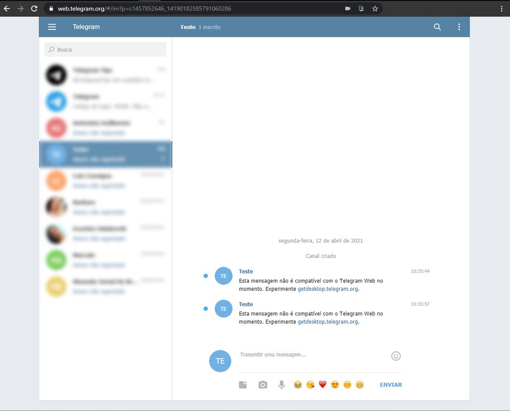 E este é o Telegram Web atual, que pode ser substituído em breve (Imagem: Alveni Lisboa/Canaltech)