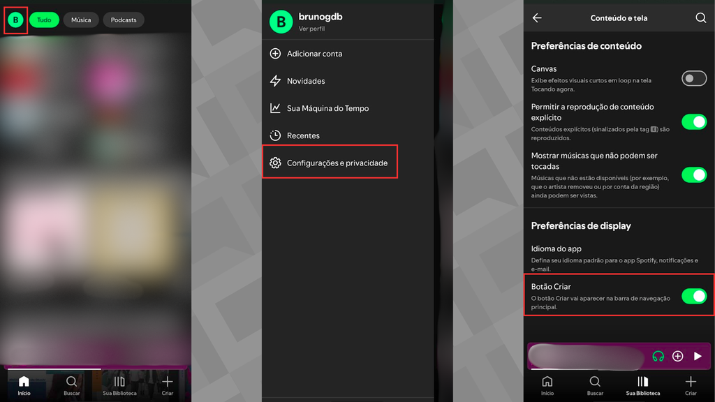 Como tirar o botão “Criar” do Spotify (Imagem: Captura de tela/Bruno De Blasi/Canaltech)