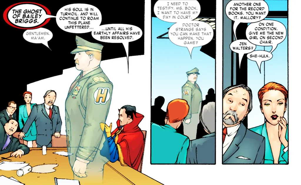 O fantasma de Bailey Briggs aparece em uma história da Mulher-Hulk assinada pelo mesmo criador do Garoto-Aranha (Imagem: Reprodução/Marvel Comics)