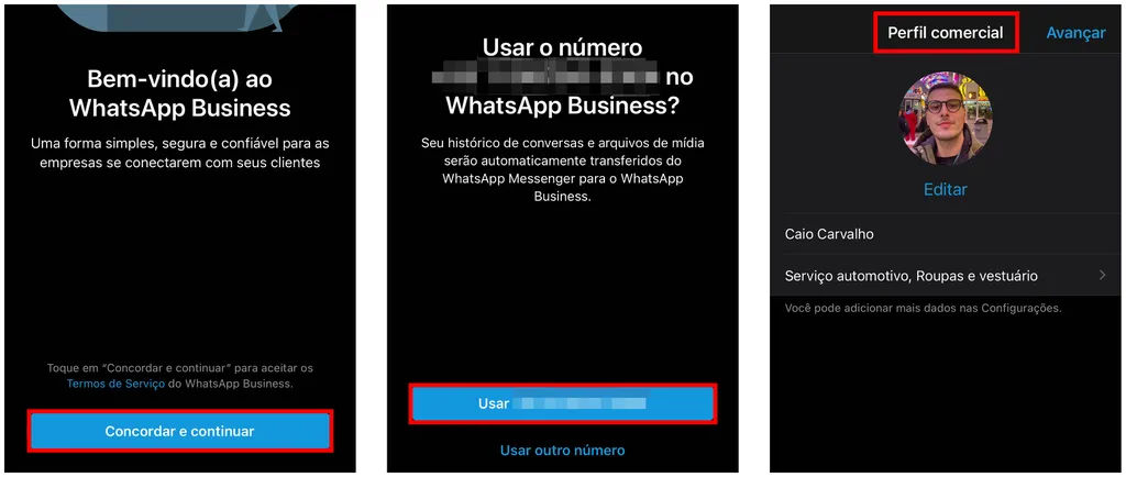 Como colocar "conta comercial" no WhatsApp: você pode usar o número do WhatsApp pessoal (Captura de tela: Caio Carvalho)