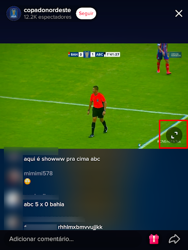 Lives da Copa do Nordeste podiam ser assistidas em tela cheia no TikTok (Imagem: Captura de tela/Canaltech)