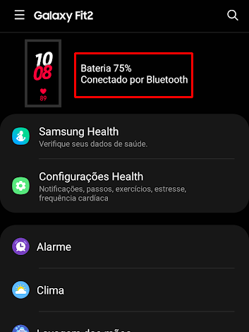 Verifique o nível de bateria dos wearables (Imagem: André Magalhães/Captura de tela)