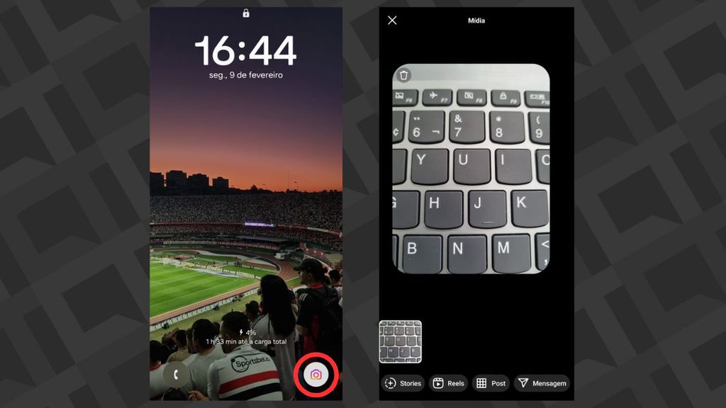 Atalho câmera Instagram