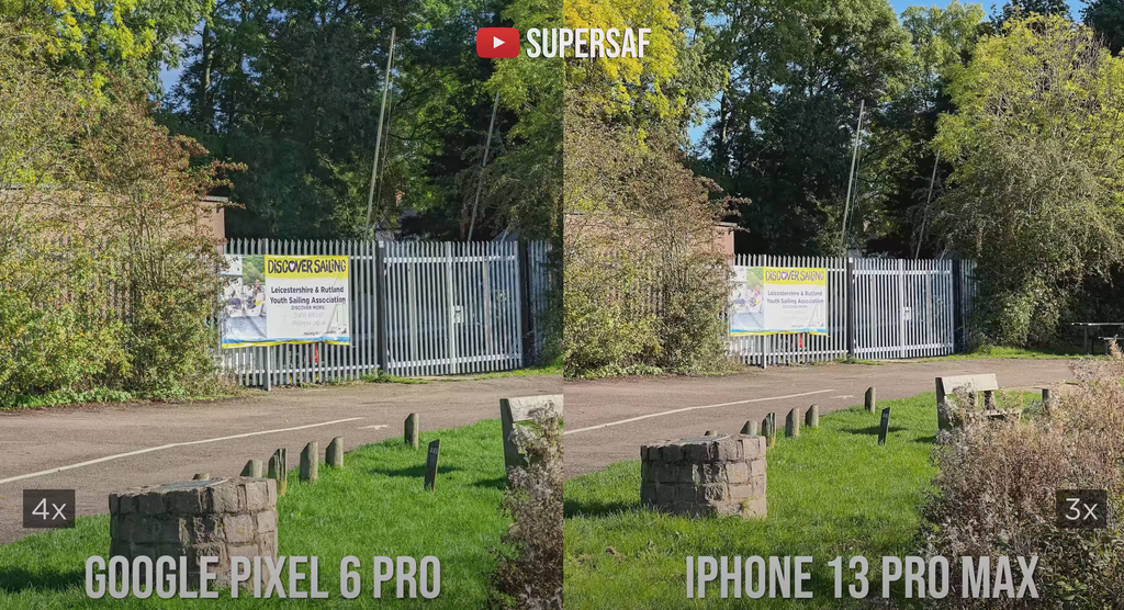 Fotos com zoom têm mais detalhes no iPhone 13 Pro Max, mas o alcance dele é um pouco menor (Imagem: YouTube/SuperSaf)