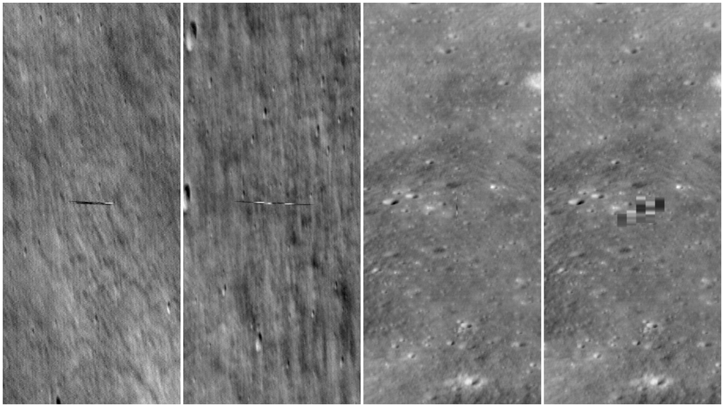Fotos da sonda Danuri tiradas pela LRO em diferentes encontros (Imagem: Reprodução/NASA/Goddard/Arizona State University)