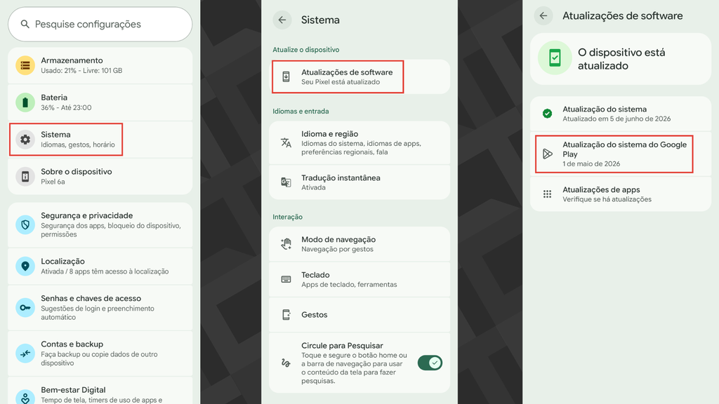 Passos para verificar atualizações disponíveis para o Google Play Services