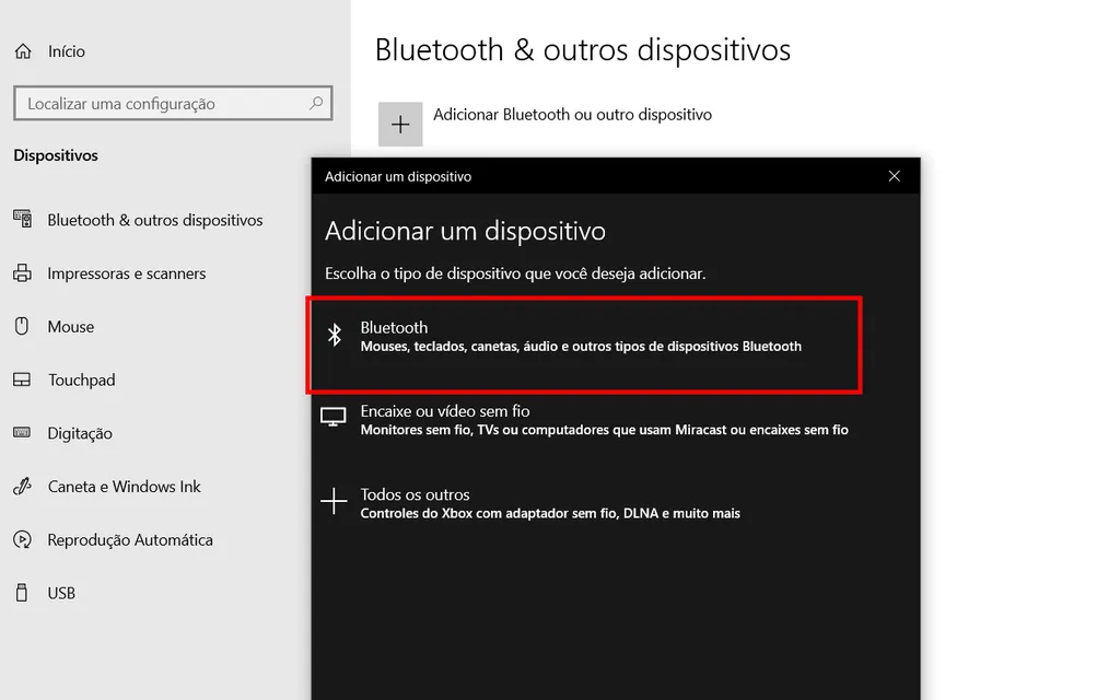 Adicione um novo dispositivo Bluetooth (Imagem: Captura de tela/André Magalhães/Canaltech)