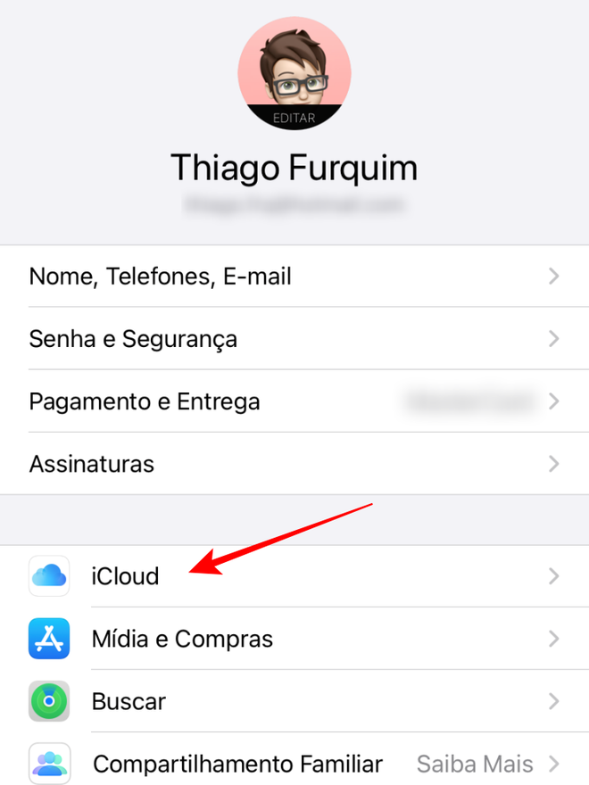 Acesse as configurações do iCloud - Captura de tela: Thiago Furquim (Canaltech)