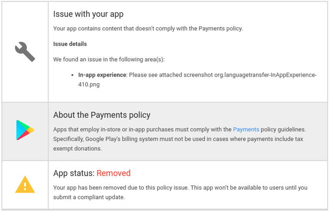 O aplicativo foi acusado de violar o sistema de pagamento, mesmo sem cobrar nada do usuário (Imagem: Reprodução/Language Transfer)