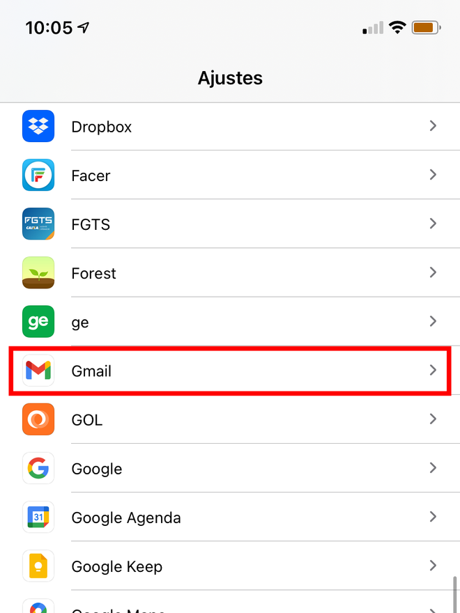 Vá em Ajustes > Gmail. Captura de tela: Lucas Wetten (Canaltech)