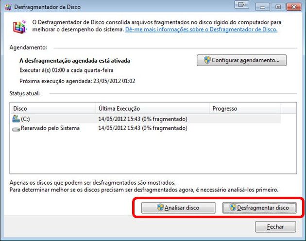 Desfragmentador de disco do Windows Desfragmentador de disco do Windows